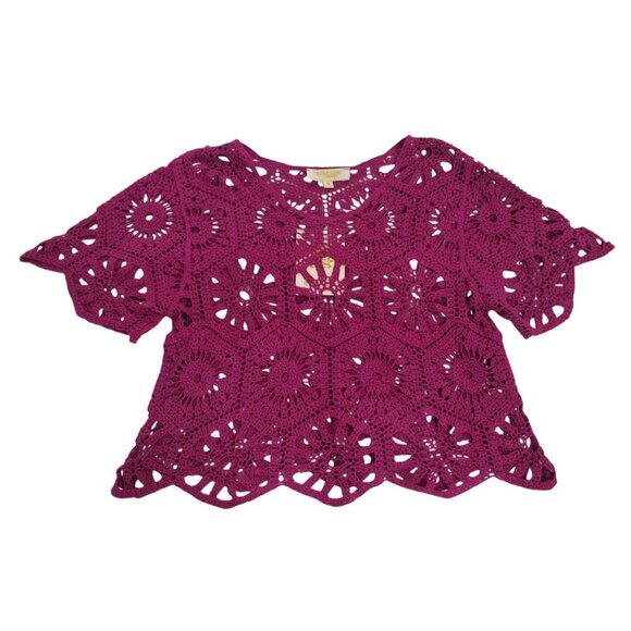 Rebellion Azaria Womens Purple Crochet Lace Top M Short Sleeve Boho Chic Design. - Picture 1 of 8